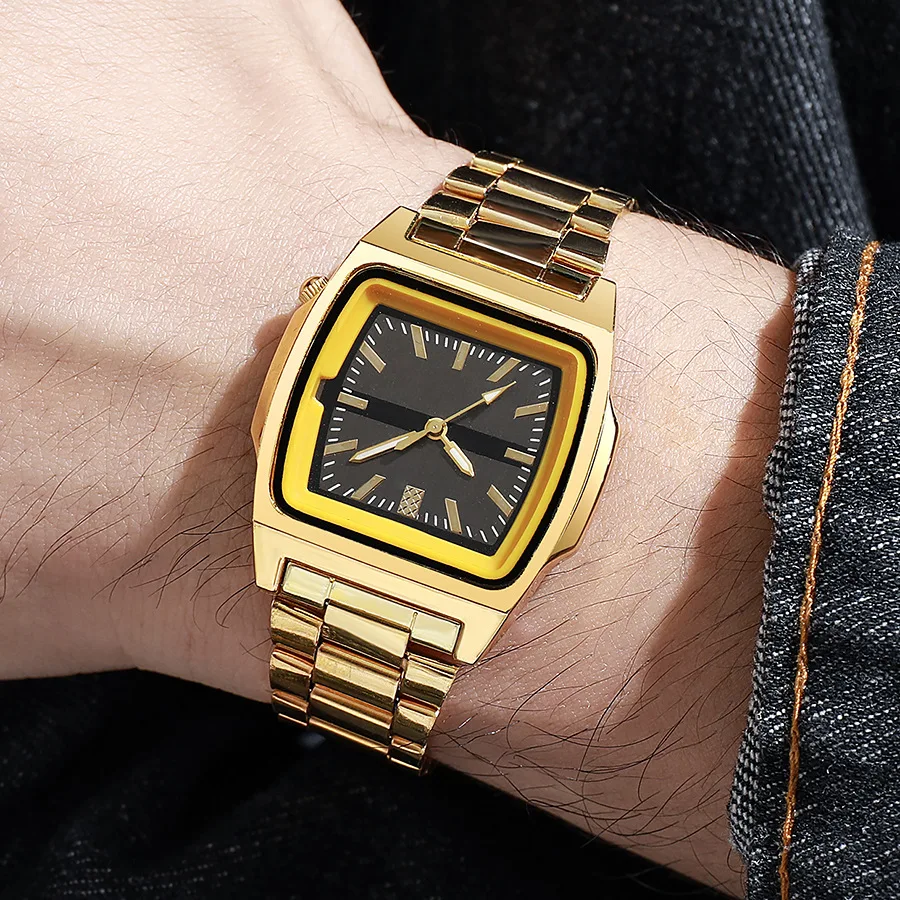 

New Fashion Luxury Man Square Business Watch Men Wristwatches Male Gold Clock Stainless Steel Casual Quartz Watches Reloj Hombre