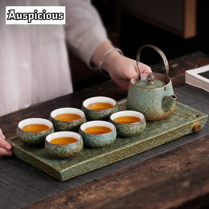 Japanese Stoneware Tea Tray Retro Ceramic Pot Bearing Support Small Tea Table Water Storage Dry Tea Table Household Cha Teaware