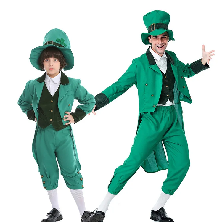 Adult Children Funny St Patricks Lucky Irish Leprechaun Halloween Fancy Dress Costume Outfit Suit