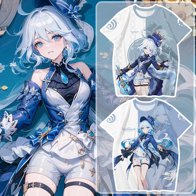 تي شيرت رجالي جديد لعام 2025 تي شيرت كارتوني Furina Genshin Impact ثلاثي الأبعاد مطبوع للأطفال تي شيرت رجالي ونسائي بأكمام قصيرة ورقبة دائرية تي شيرت Harajuku Y2k