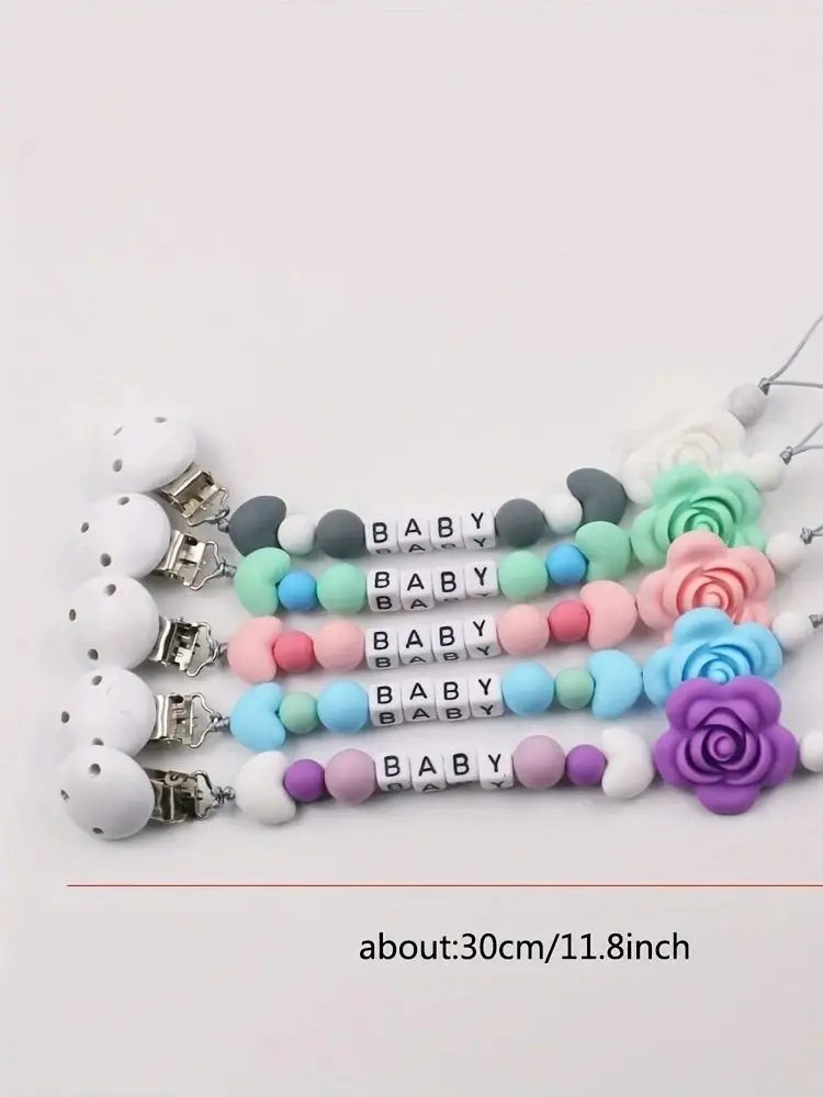 Baby Pacifier Clips Holder Rose Flower Silicone Pacifier Chains Baby Teether Teething Chain