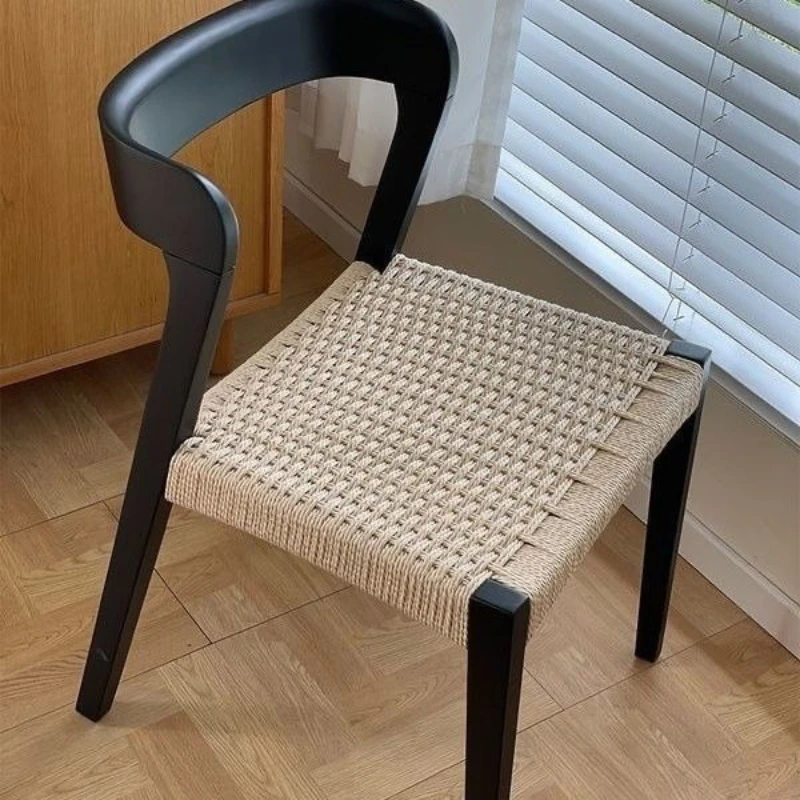 

Nordic solid wood rope dining chair designer backrest retro home table and chair backrest chair simple casual medieval chair