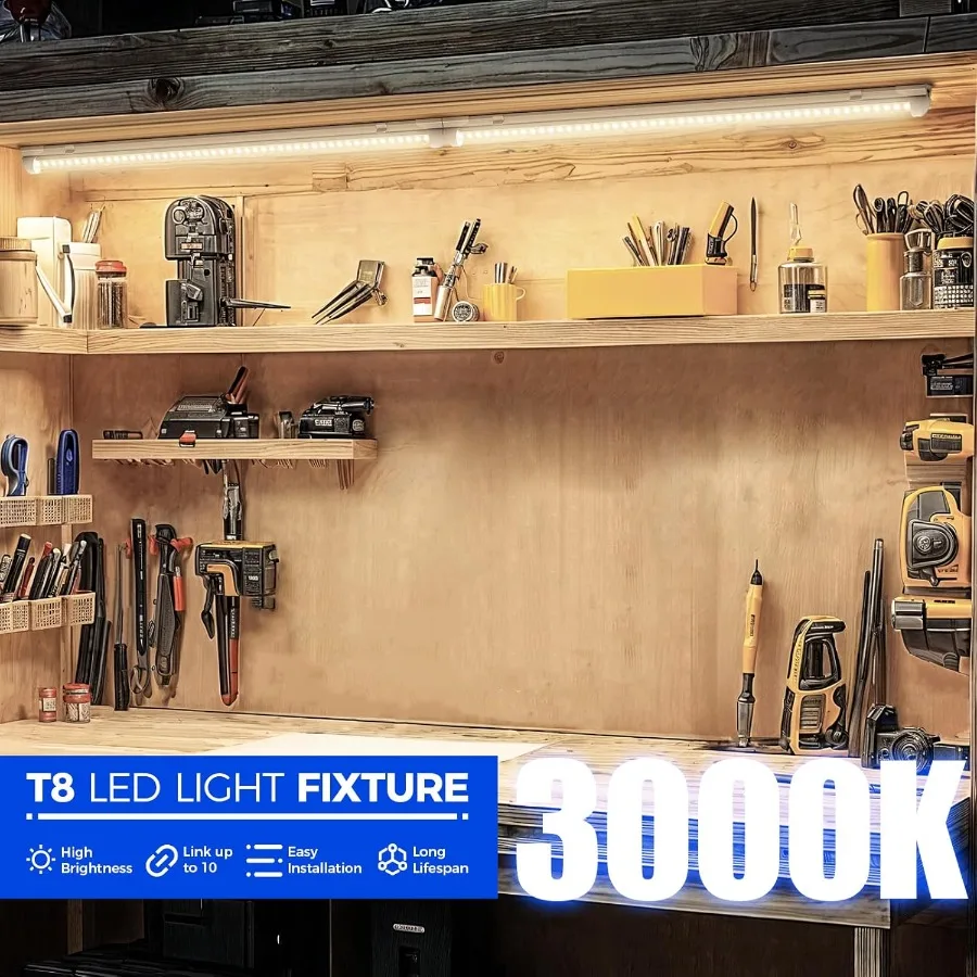 LED Shop Light 2FT 20W 3000LM 3000K Clear Cover Linkable LED Tube Lights V Shape Integrated T8 LED Lighting LED Ceiling Lights