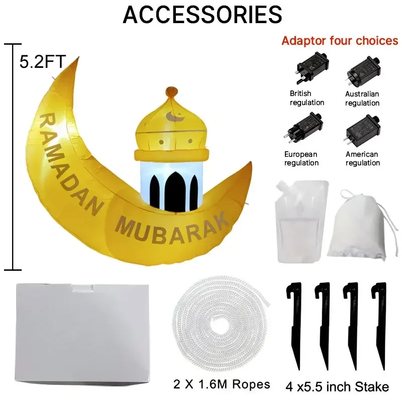 Inflatable Muslim Ramadan Gold Moon Castle LED Lighted Blow Up Eid Mubarak Decoration for Celebrate Fasting Introspection Prayer