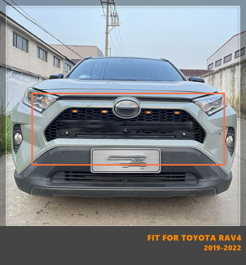 High Quality ABS Black Grill Middle Grill Car Front Grills With LED Lights Light Strip Fit For Toyota RAV4 2019-2022