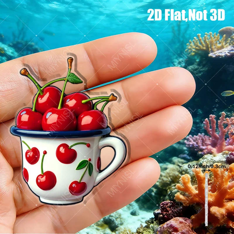 2D Flacher Kirsch-Acryl-Kühlschrankmagnet im Ins-Stil. Niedliche rote Kirsch-Deko für Kühlschrank, Bücherregal & Whiteboard. Küchen-Geschenk für Zuhause