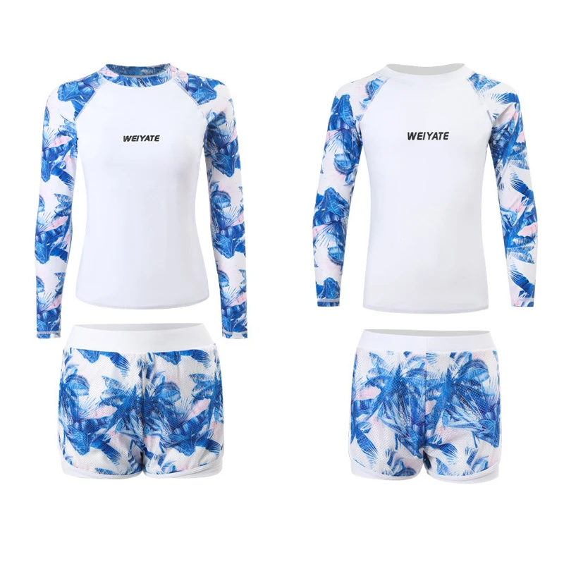 Mommy and Me Swimsuit Family Matching Swimwear Two Pieces Long Sleeve Shirt with Boyshorts Bathing Suit Sunsuit Rash Guards