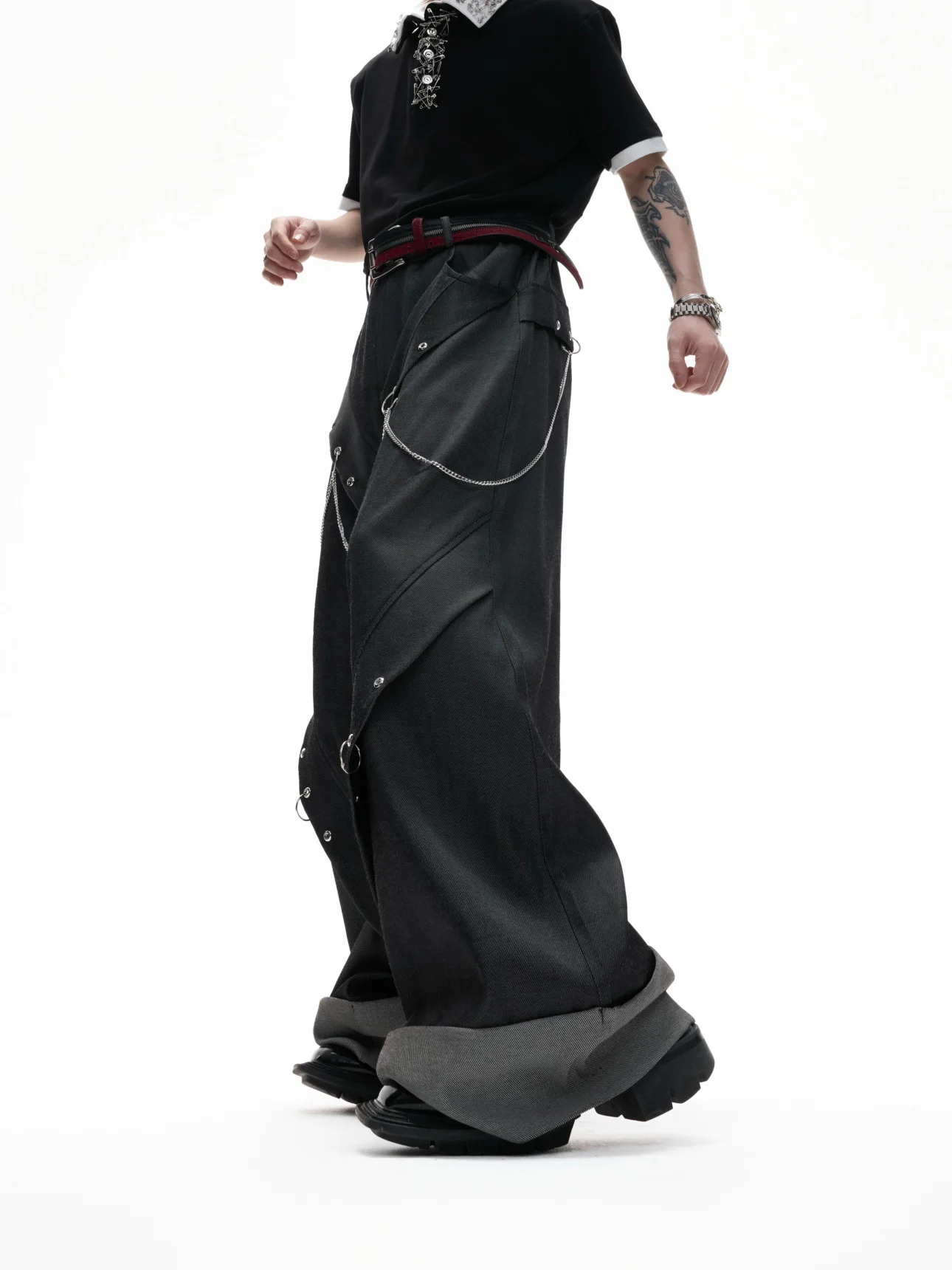 Korean Version of Fashion Trend Rivet Chain Wide-leg Pants Handsome Boy Teen Irregular Design Loose Casual Trousers