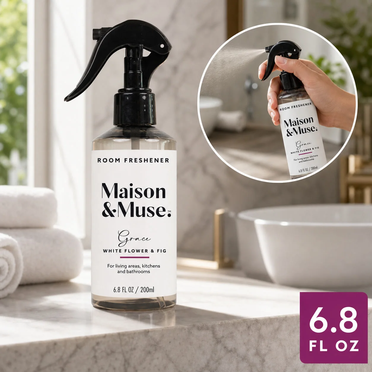 White Flower And Fig Air Freshener Spray 200ml, Elegant Home Bathroom Office Room Deodorizing Mist Scent