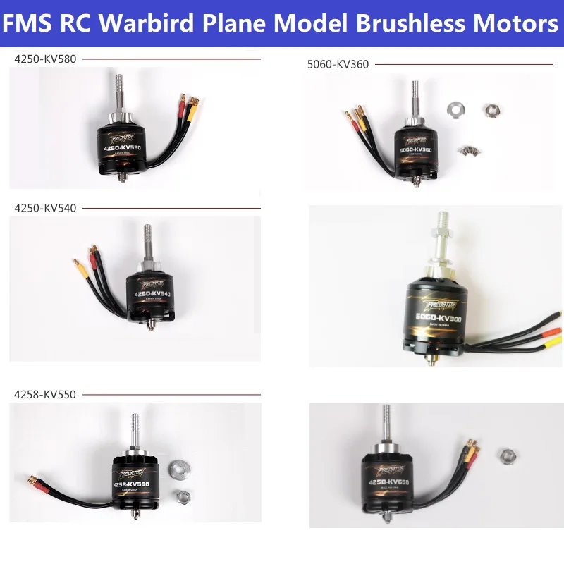 FMS RC Warbird Airplane Brushless Motor 5060 KV300 KV360 4258 KV650 KV550 KV460 4250 KV580 KV540 Suitable for P51 P47 Beaver etc