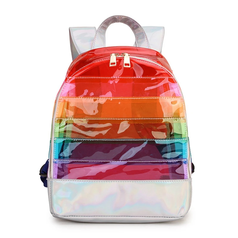 Backpack Backpack Colorful Stripes Plastic Transparent Backpack Bag Ladies Travel Bag Ladies Bag