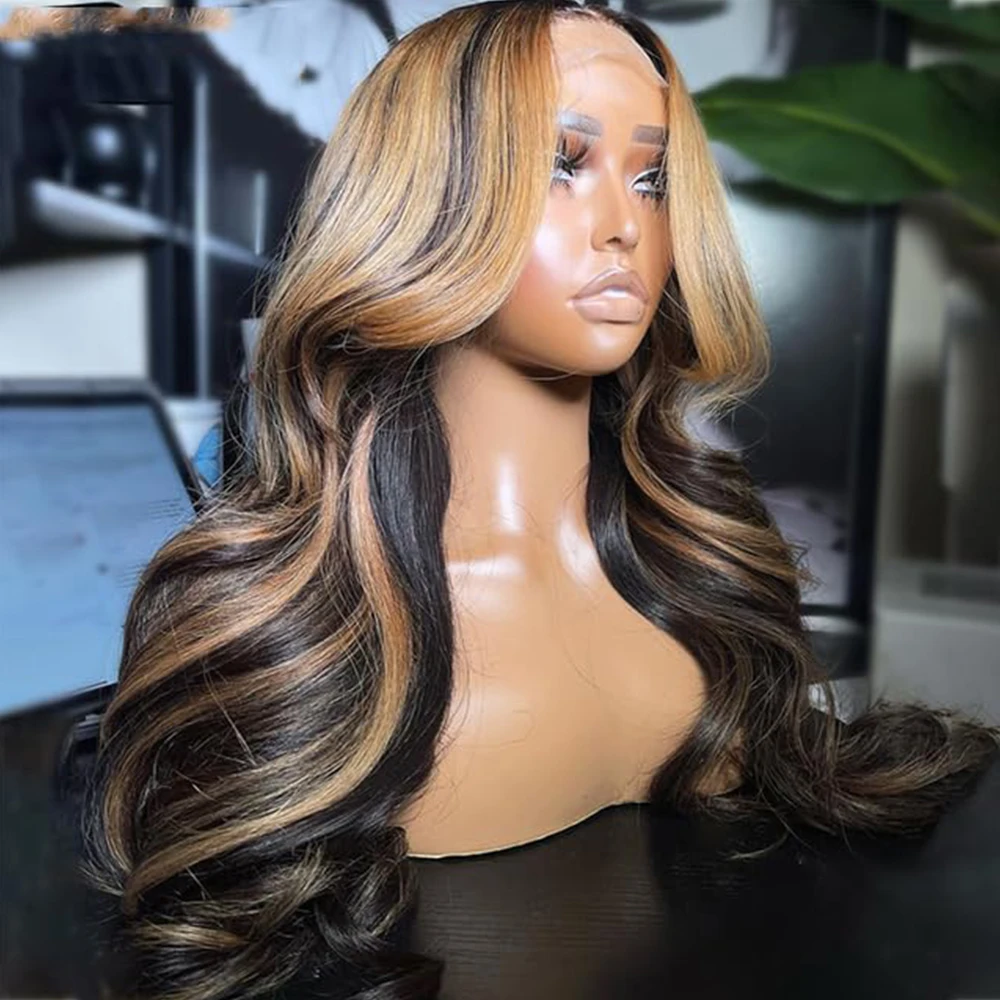 1B/27 Body Wave 13x4 Hd Lace Front Highlight Human Hair Wigs Brazilian 30 Inch Ombre Blonde Colored Frontal Wig For Women