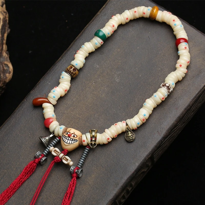 Natural camel bone multi treasure inlaid with 108 large intestine beads, Buddhist beads, prayer beads,neck hanging Tibetan style