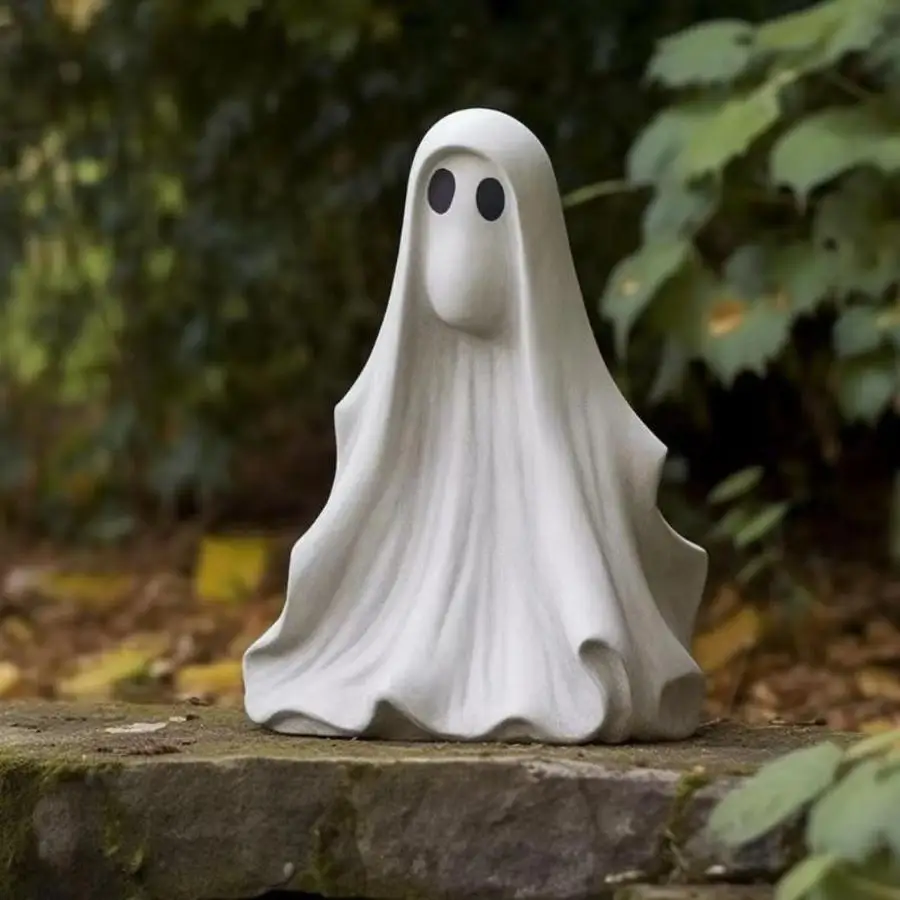 White Ghost Resin Sculpture Halloween Yard Lawn Decoration Weatherproof Outdoor Garden Craft Ornament Gift