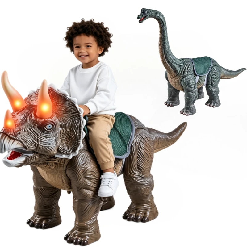 

Dinosaur Ride On Toy Cars for Kids Push Car with Sound & Light PP Wheels for Indoor/Outdoor Play Realistic Brachiosaurus Gift