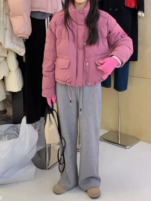

Fashionable Raspberrry Pink Cotton Jacket Women's All-Match Winter Thick Outerwear Korean Style Loose Fit Long Sleeve Zipper