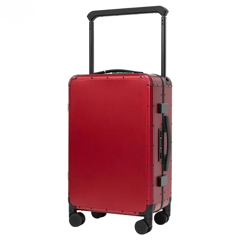 Durable Red Aluminum Luggage  Metal Lock Quiet Wheels All-Aluminum Frame Suitcase