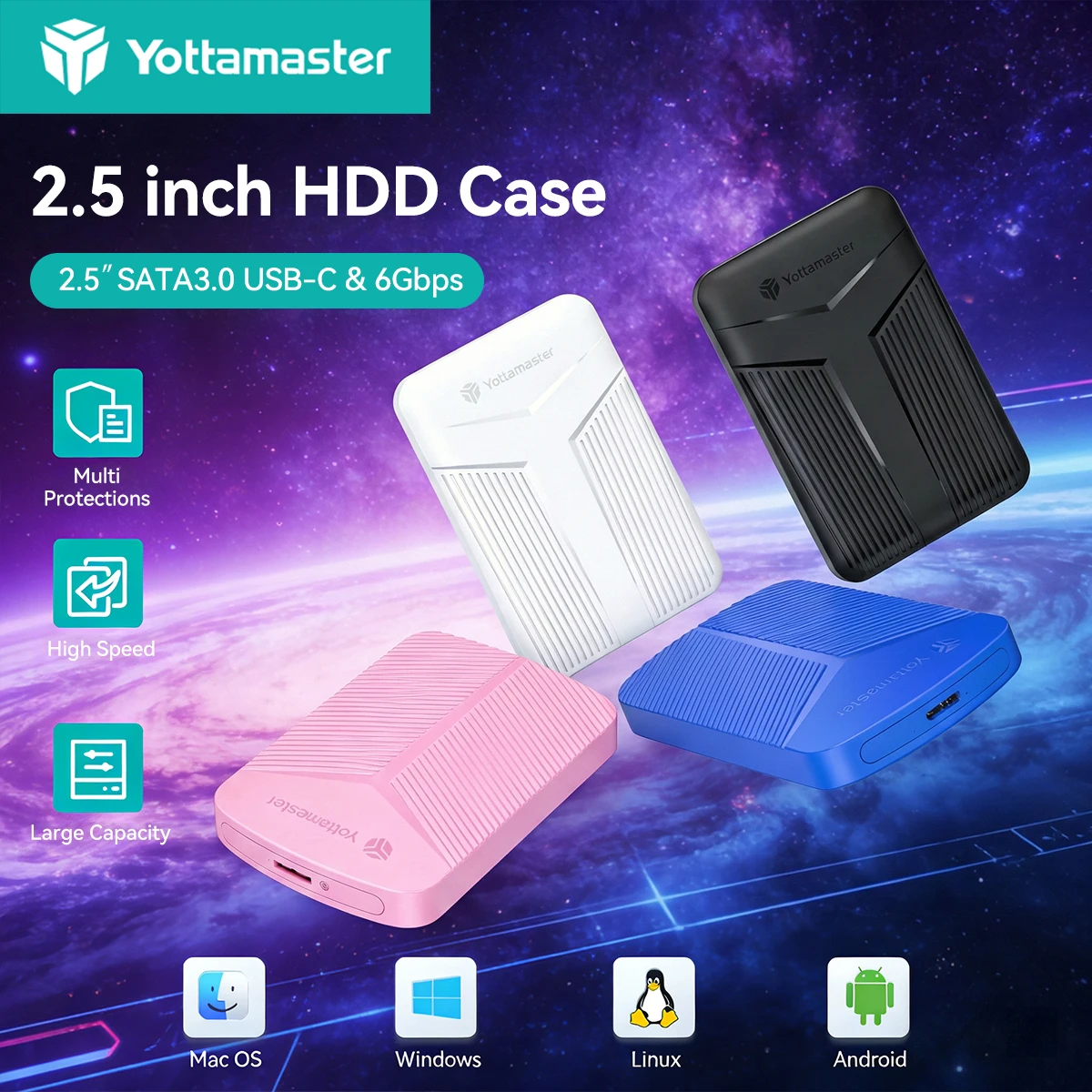 

Корпус для жесткого диска Yottamaster 6 Гбит/с, 2,5 дюйма, SATA-USB 3.0, с поддержкой UASP, для Windows, Mac, Linux