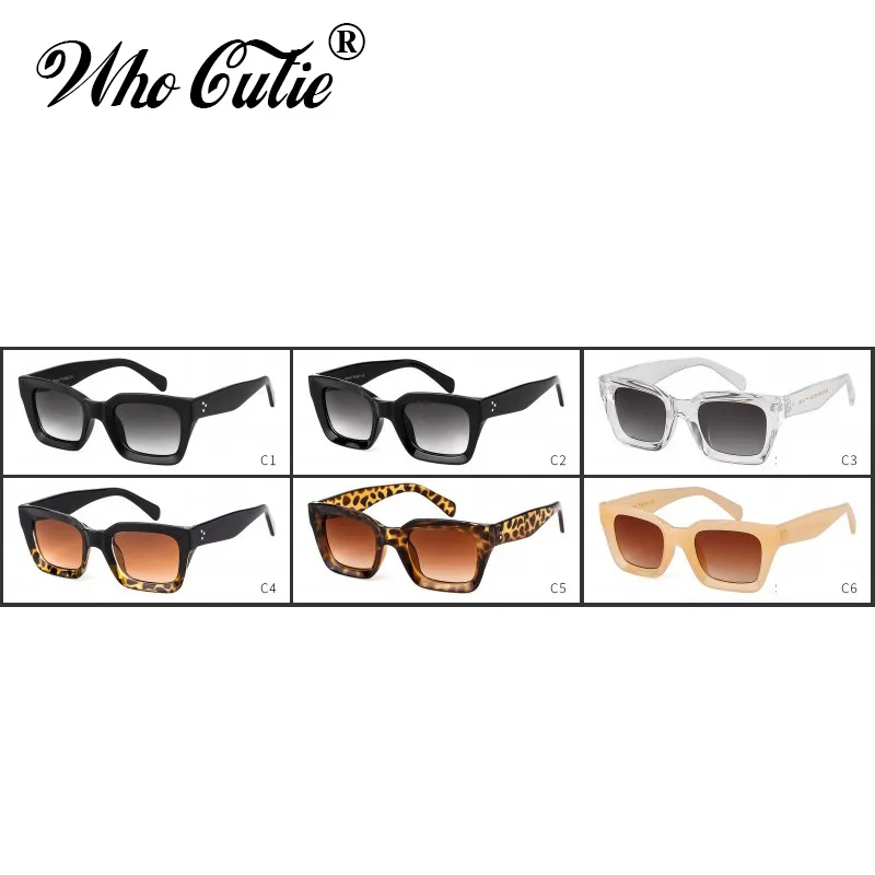 WHO CUTIE Vintage Oversized Transparent Sunglasses Women Retro Designer Tortoiseshell Rivet Frame Sun Glasses Shades OM656