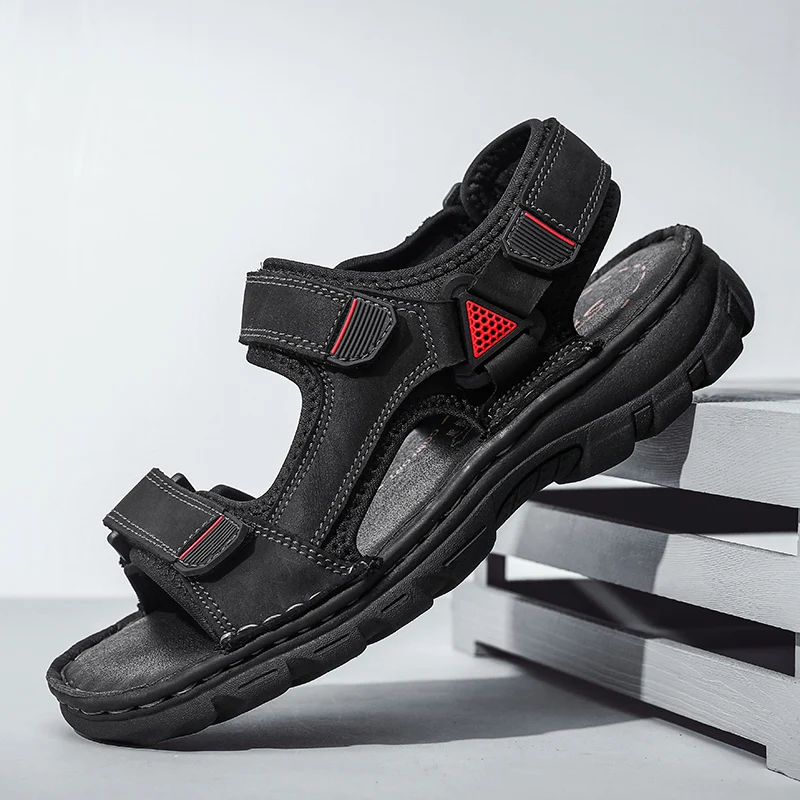 Genuine Leather Men Sandals Plus Size 38-48 Summer Shoes For Men Breathable Outdoor Sport Sandals For Men