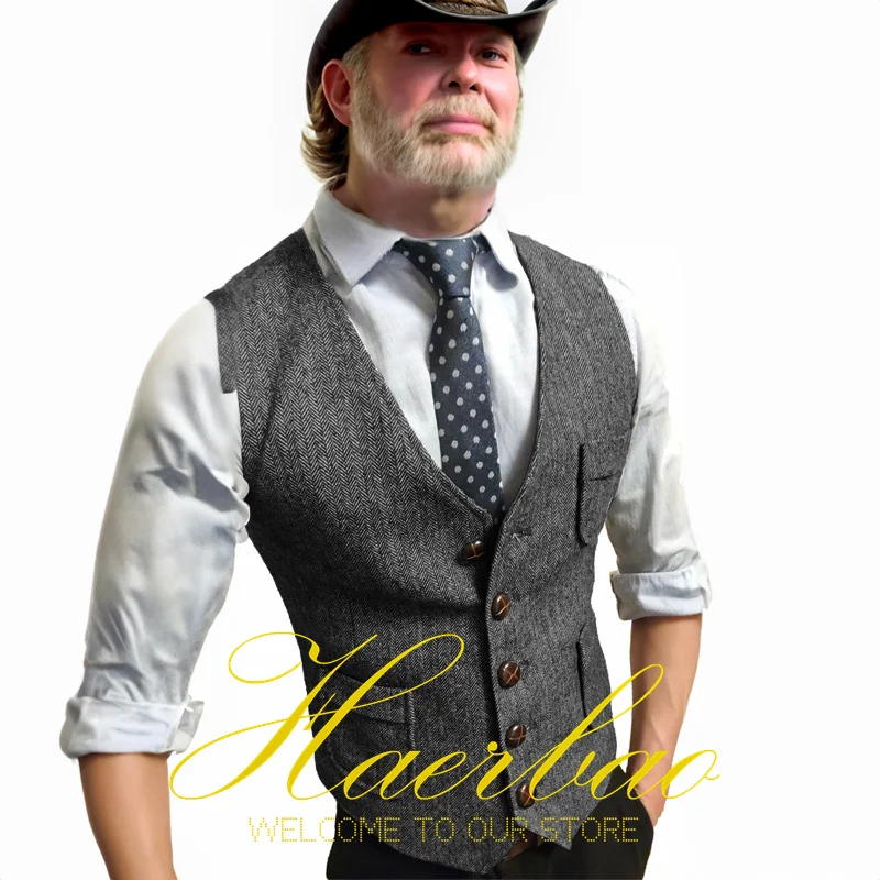 Men's Suit Vest Single Breasted Herringbone Vintage Sleeveless Jacket Formal Slim Fit Waistcoat Men Vests