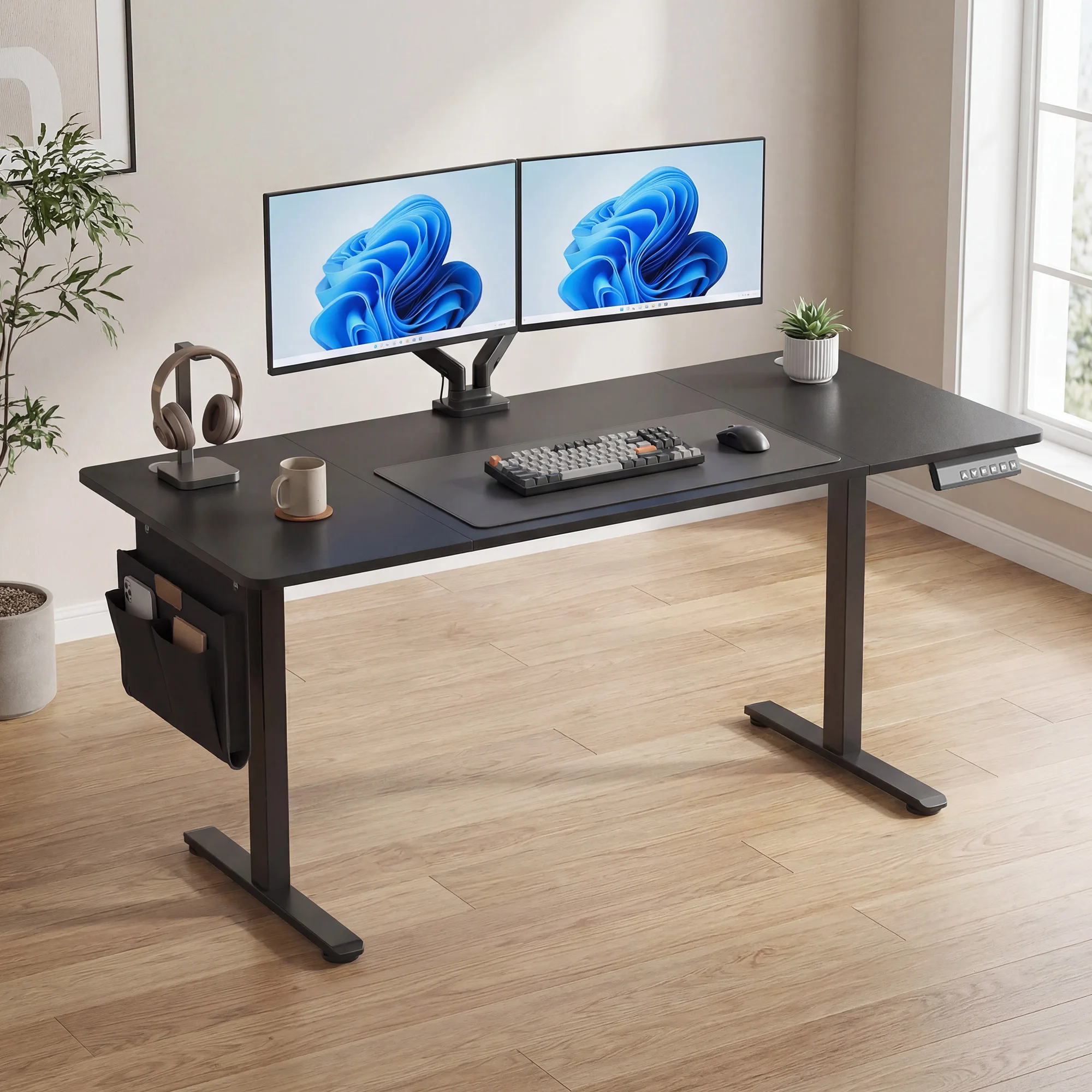 SONGMICS Bureau Réglable en Hauteur, 160 x 70 cm, Fonction Mémoire, Port USB-C, Noir
