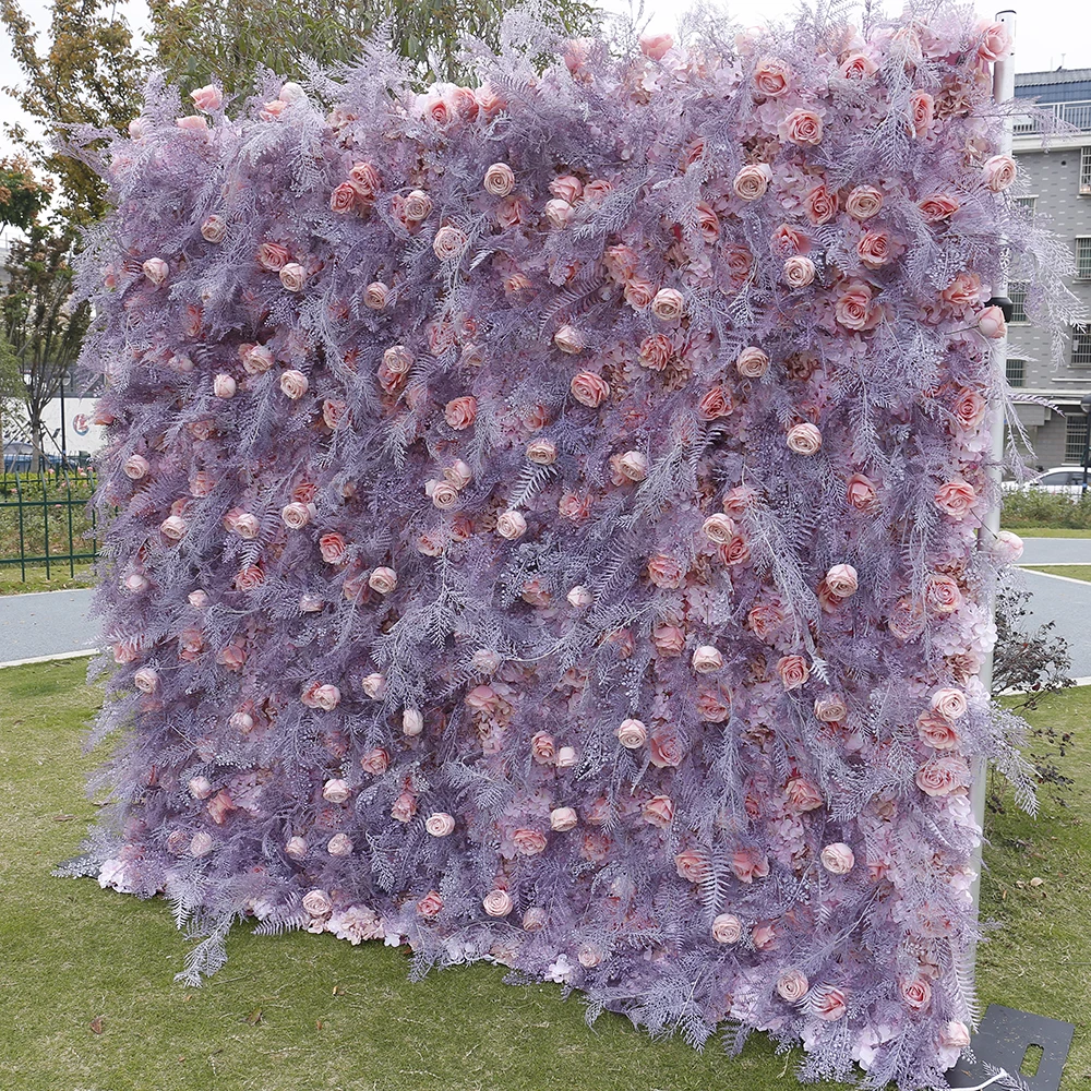 High Quality Wholesale Pink Purple Artificial Silk Flower Wall Panel wedding backdrops Flowers Wall flower wed decor