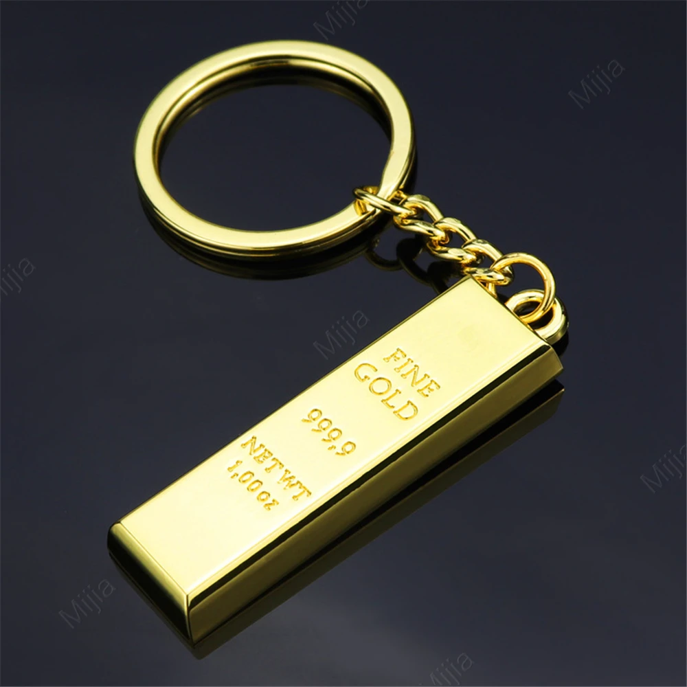 Metal Faux Ingot Bullion Keychain for Women Car Key Chain Bag Charms Gold Plated Artificial Gold Key Rings Gift