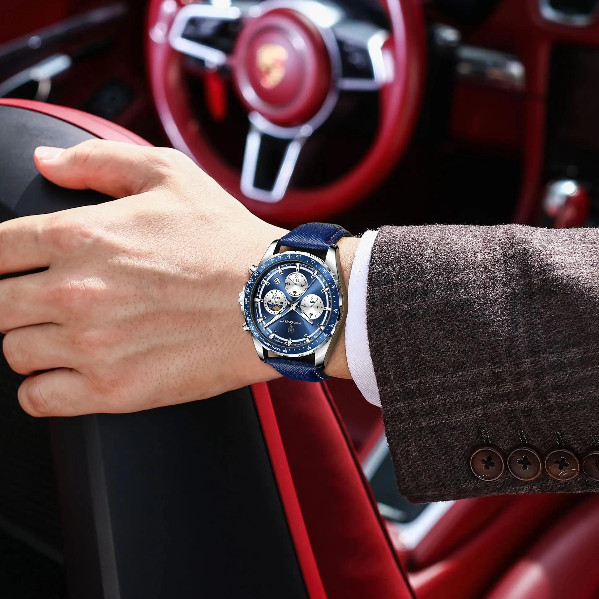 POEDAGAR Orologio da uomo di lusso originale Moda cronografo impermeabile luminoso con data Orologio da uomo al quarzo in pelle Reloj