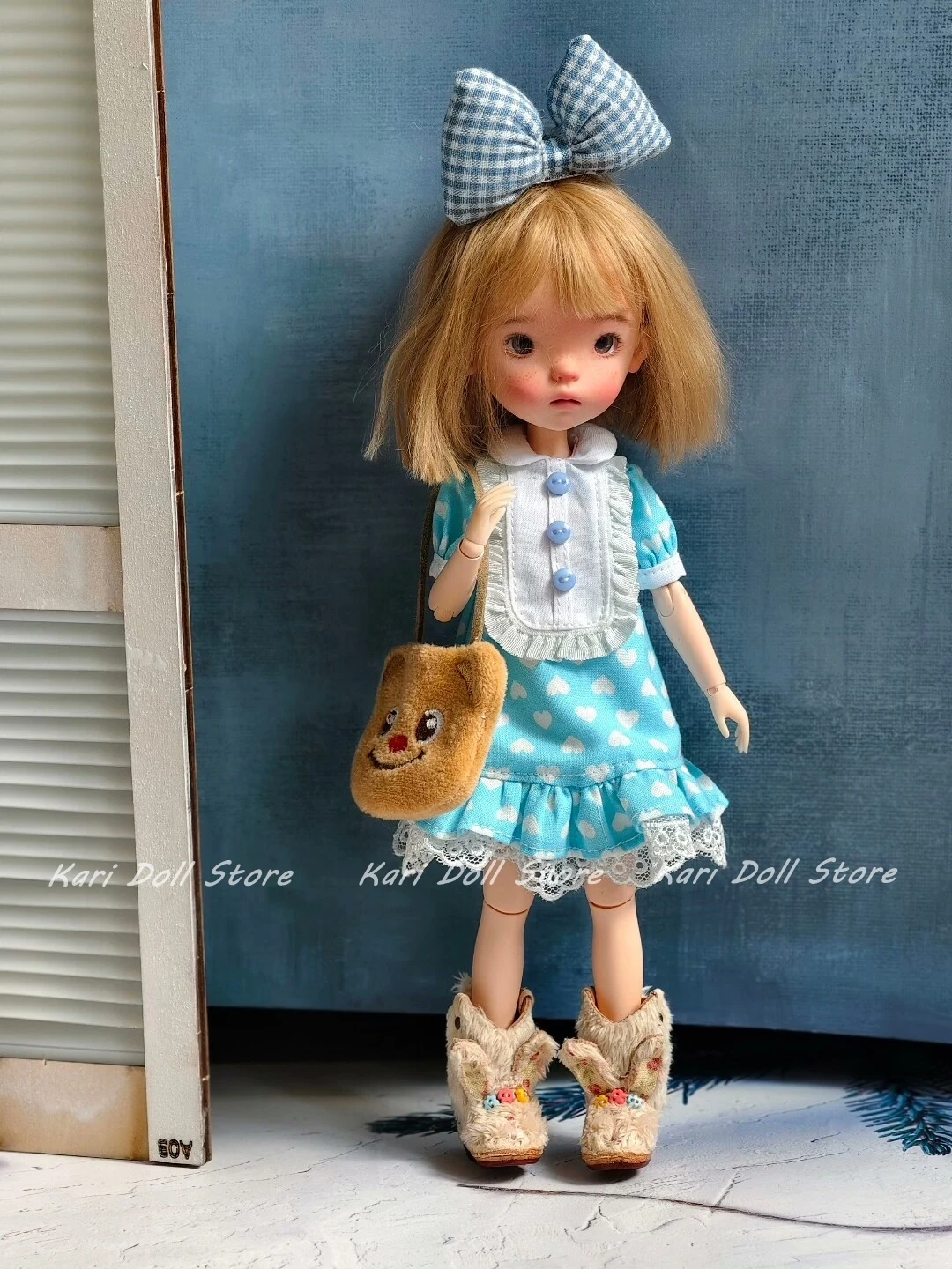 

Kari Doll Clothes and skirts Sky blue polka dot dress with butterfly headband set for Landazz Landoudou Doll