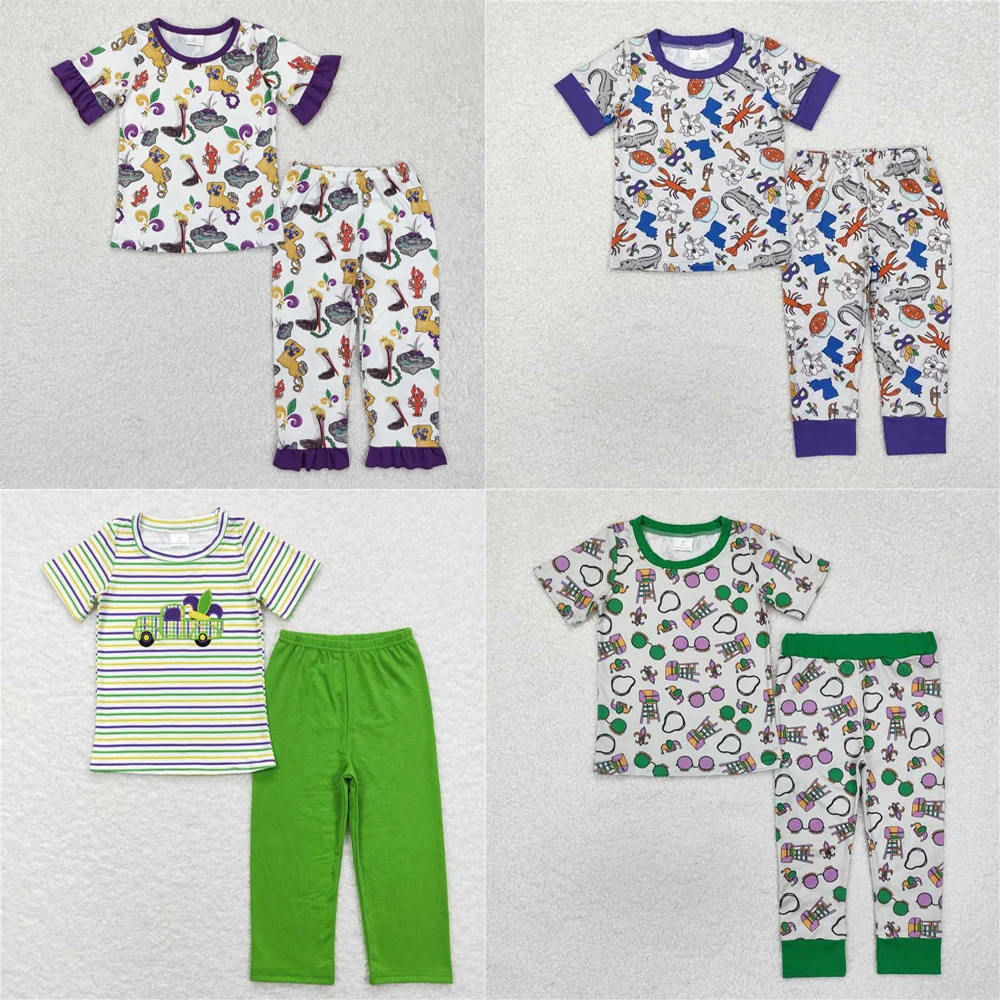 wholesale western boutique outfits children clothing Baby Girls Boys Mardi Gras Bird Crawfish Shirt Pants Pajamas Clothes Sets