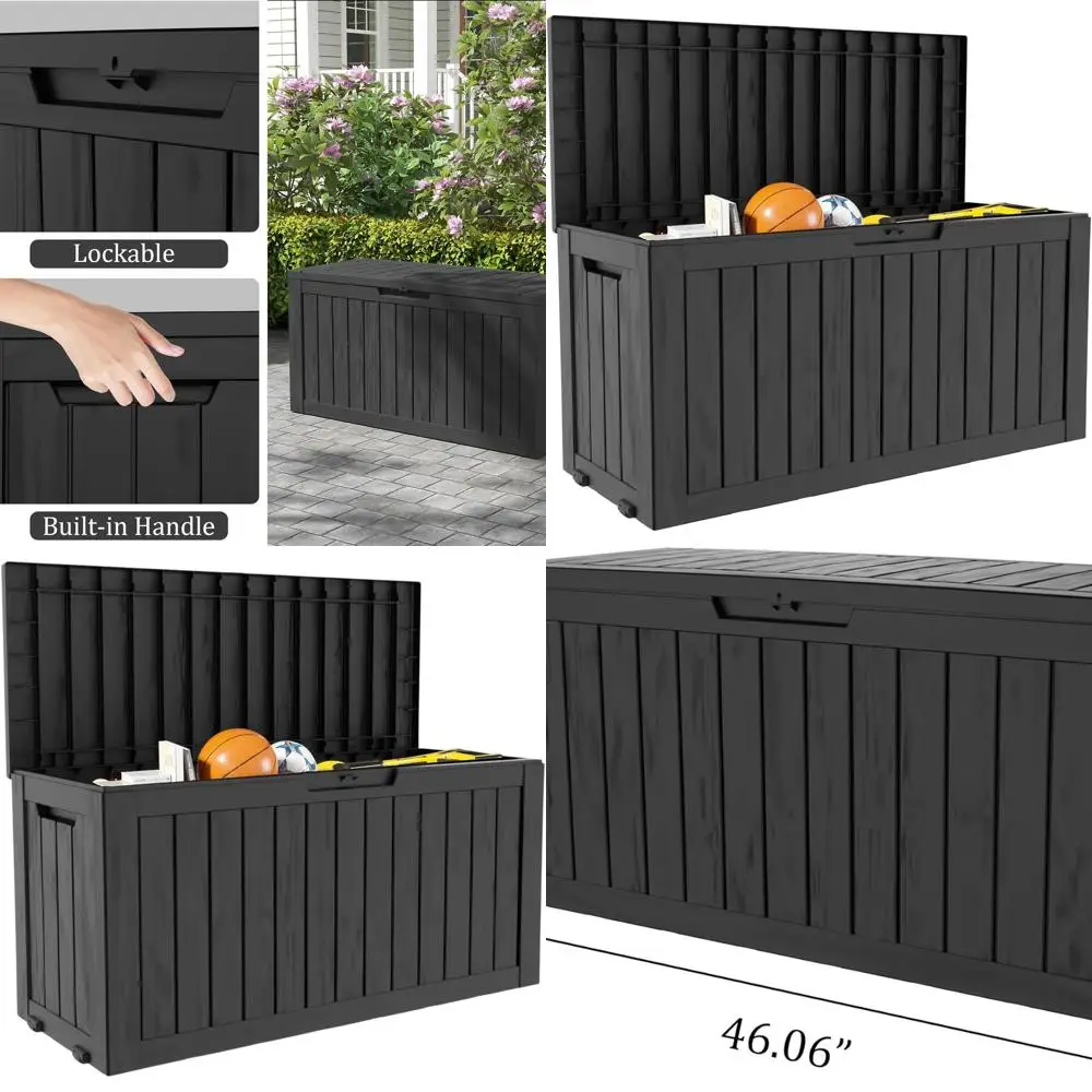 

75 Gallon Resin Deck Box - Waterproof Outdoor Storage with Lock and Handle for Patio, Garden, and Pool Tools - UV-Resistant Blac