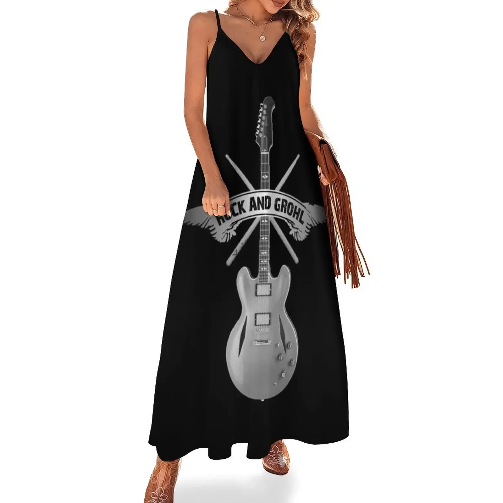 ROCK and GROHL Awesome Drumstick & Guitar ORIGINAL Design! Sleeveless Dress summer dress womens 2024 Dress