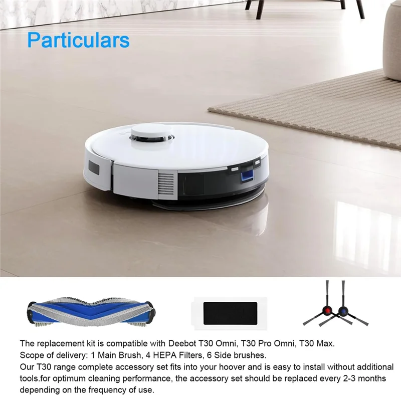 JDZD لـ Ecovacs Deebot T30 Omni، T30 Pro Omni، T30 Max مكنسة كهربائية فرشاة جانبية رئيسية قطع غيار فلتر Hepa