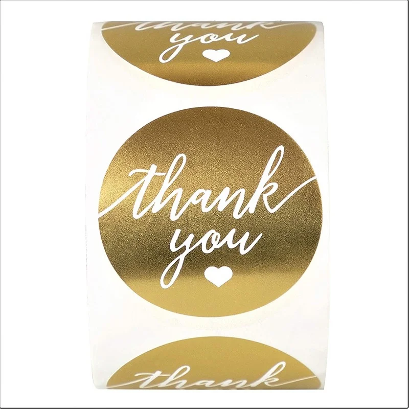 1.5 Inch Goud Ronde Dank U Stickers Labels Waterdichte Briefpapier Sticker Koreaanse Gouden Folie Papier Afdichting Label Sticker
