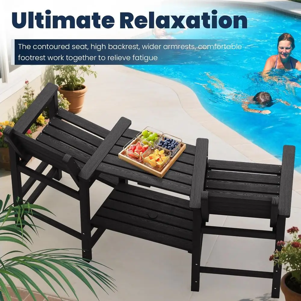 زوج من كراسي آديرونداك عالية الدقة مقاومة للطقس مع صواني مزدوجة قابلة للفصل للفناء الخارجي والسطح وحمامات السباحة #2
