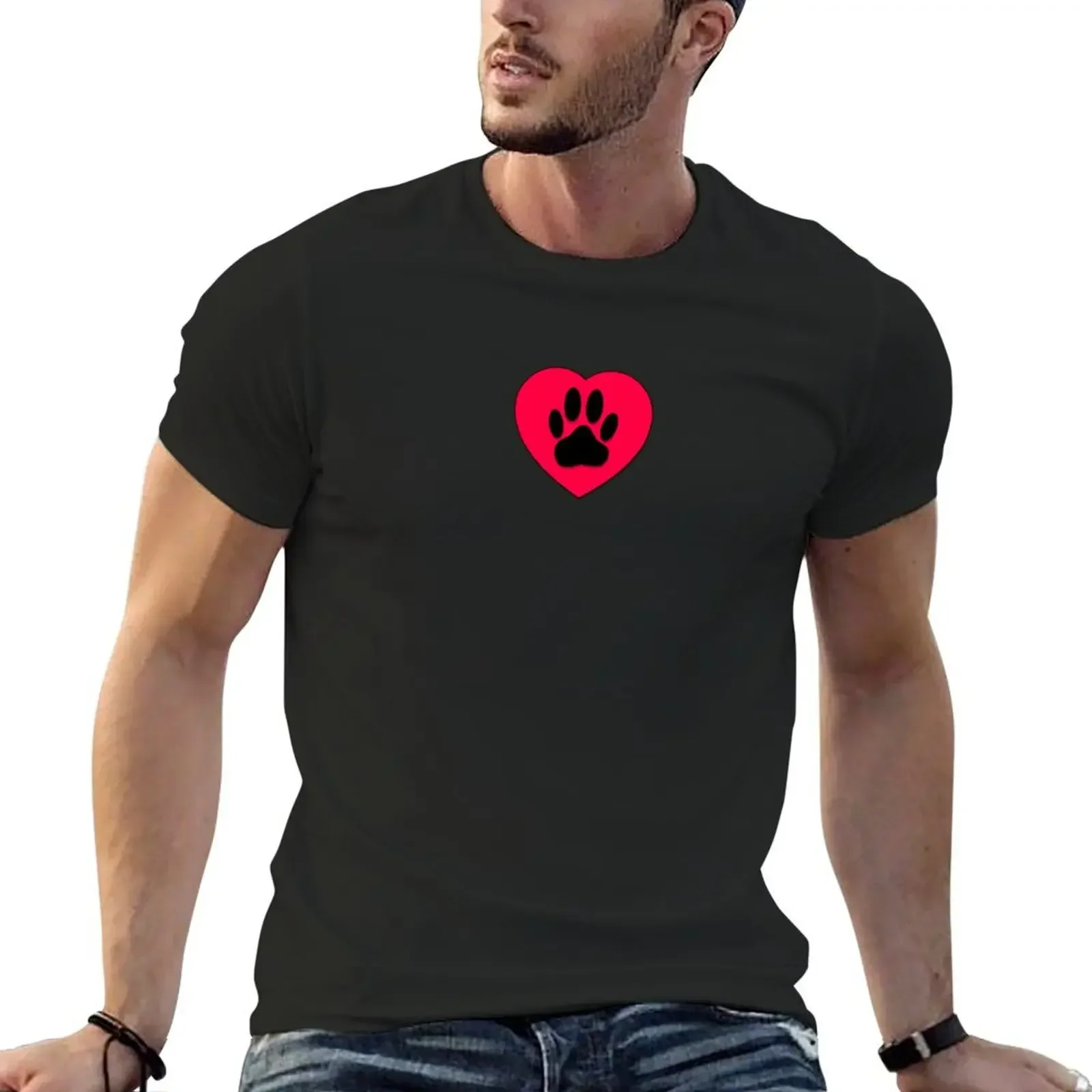 

Red Heart With Dog Paw Print T-Shirt anime clothes anime tshirt mens vintage t shirts