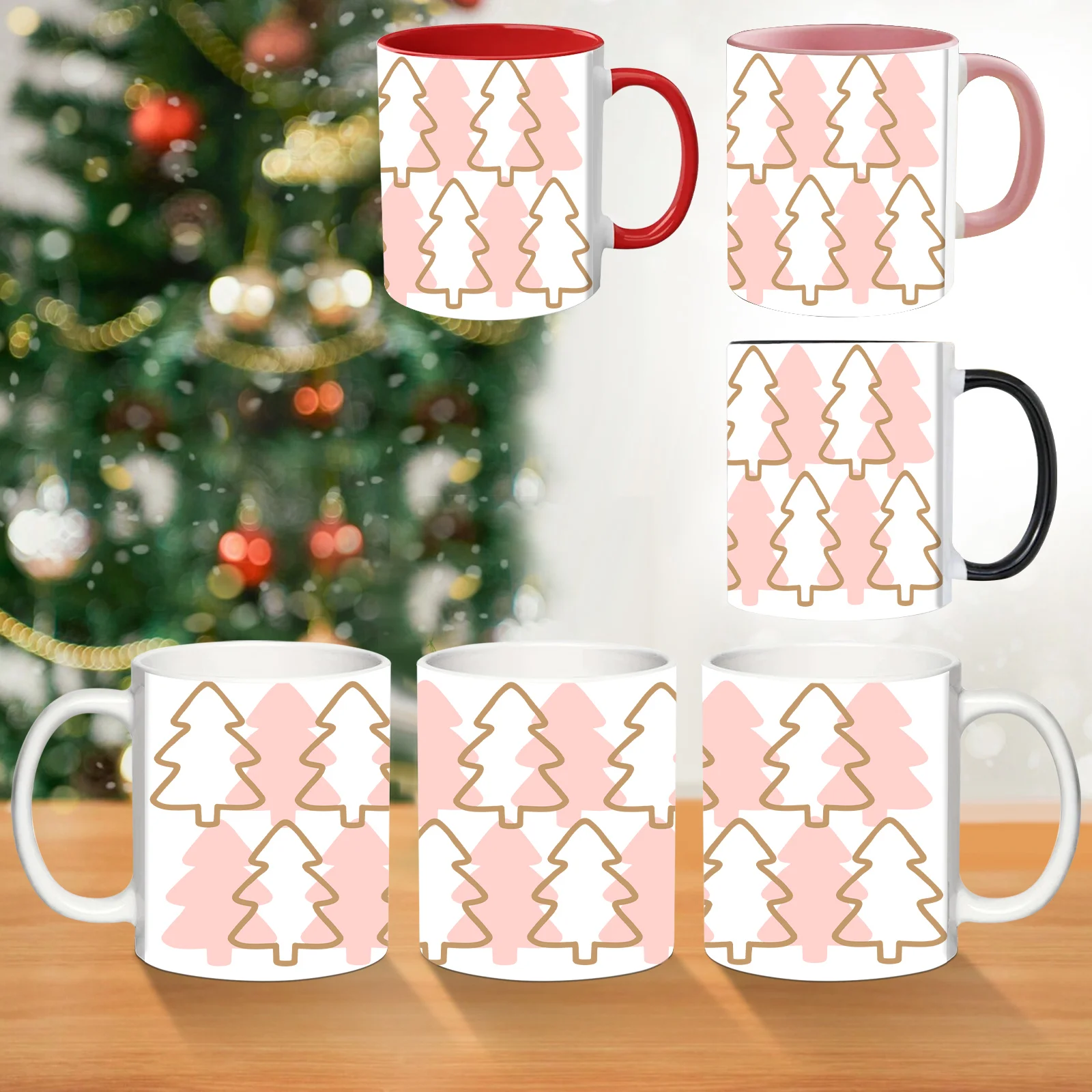 1pc Pink Christmas Tree 3d Printed 11oz Sublimation Ceramic Mug Tea Milk Coffee Cup Merry Xmas Trendy Cup Christmas Favor