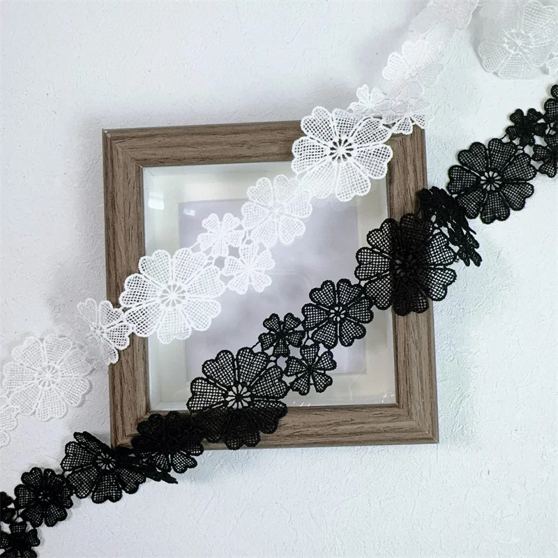 4CM wide exquisite white black embroidered lace fabric 3d flowers ribbon curtains wedding dress collar trim diy sewing decor