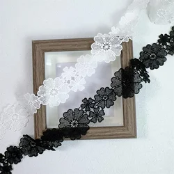 4CM di larghezza squisito bianco nero tessuto di pizzo ricamato fiori 3d tende a nastro abito da sposa collare trim fai da te cucito decor