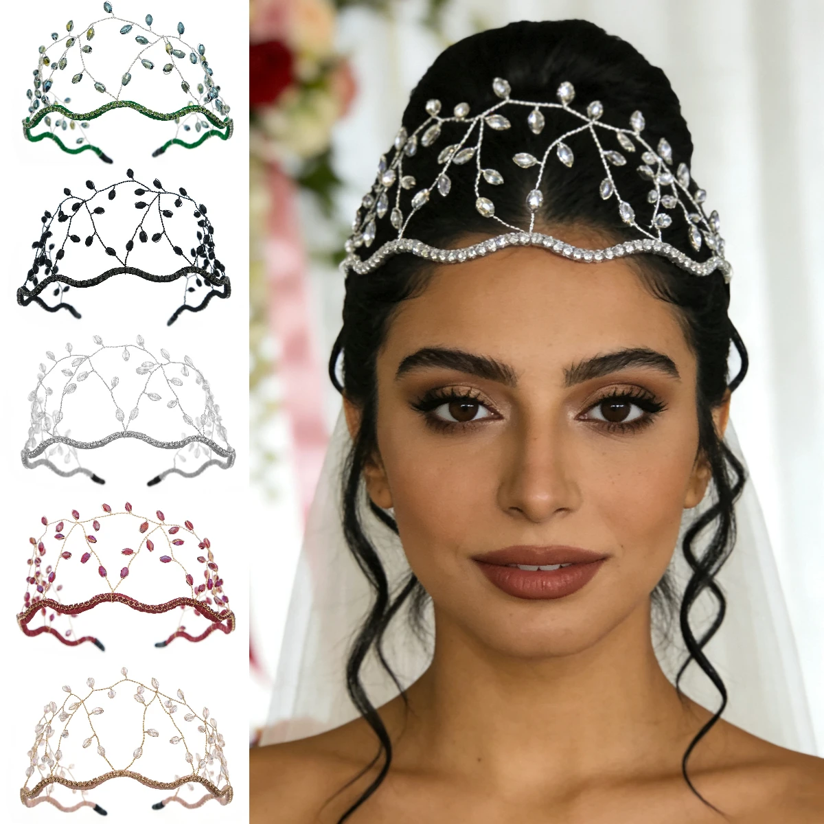 

Элегантная свадебная повязка на голову, модные аксессуары для волос с кристаллами, вечерние головные уборы, Ближневосточная женская тиара, свадебная сетка для волос в подарок