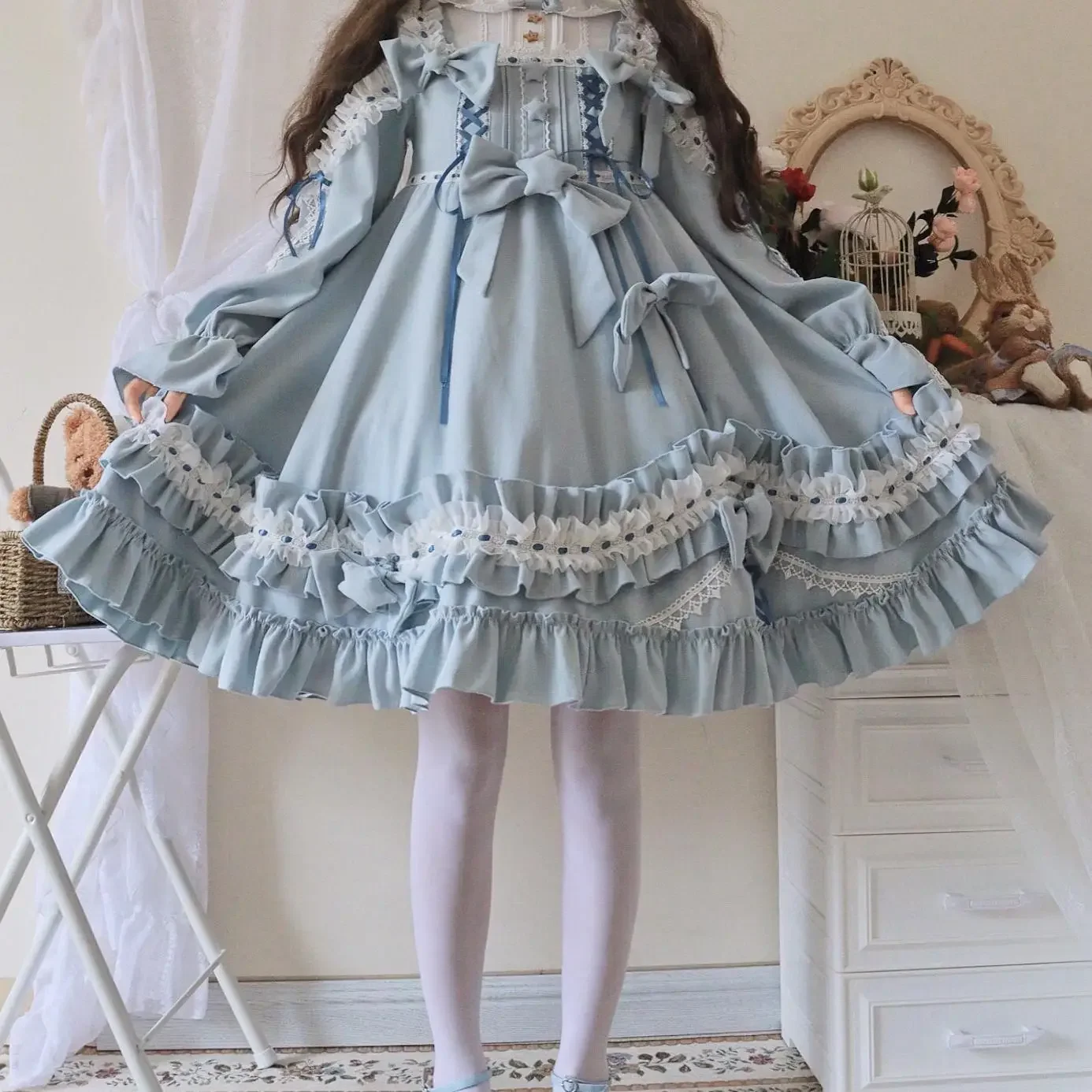 جديد الأصلي Y2k فستان الأميرة سيدة Kawaii فستان حفلة الشاي لطيف ليتل ستار الكشكشة كم طويل اليابانية الحلو لوليتا فساتين