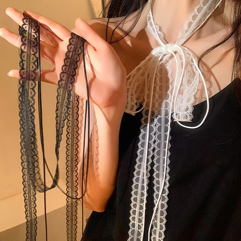 

Korean Fashion Sweet Lace Scarf Bowknot Neckwear Women Summer Thin Mesh Flower Long Small Scarf Versatile Neckband Accessories