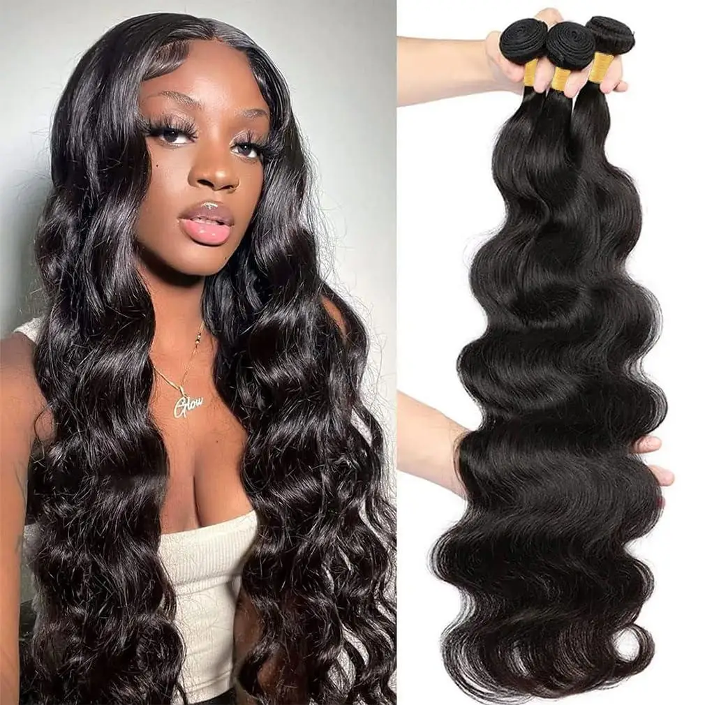 

12A Unprocessed Brazilian Virgin Human Hair Bundles Body Wave Natural Black Remy Hair Extensions 14 16 18 Inch Human Hair Weave