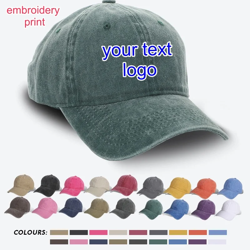 Nombre personalizado Texto bordado papá sombrero no estructurado ajustable hebilla de metal algodón vintage lavado gorra de béisbol golf para