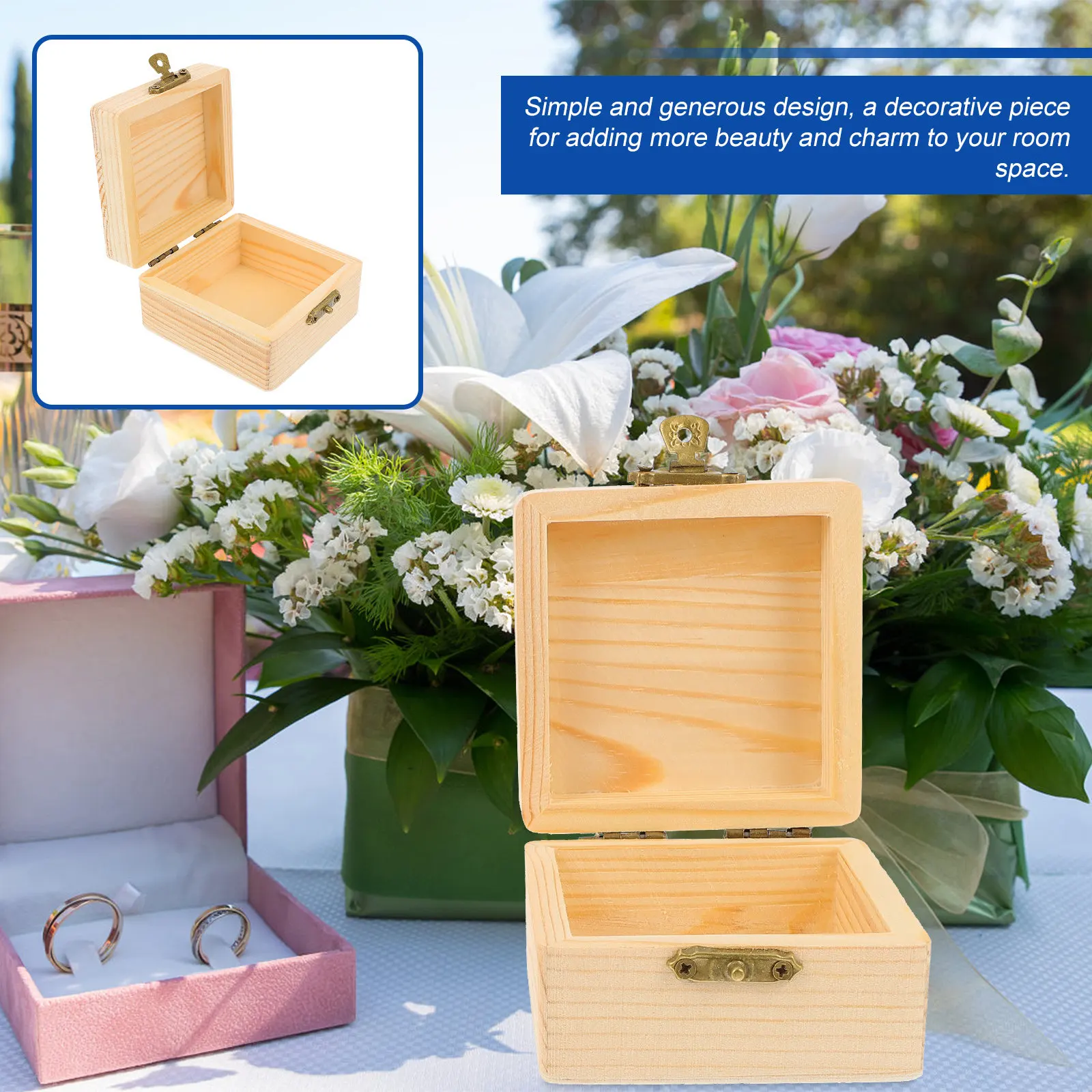 2Pcs Wood Storage Box Small with Lid Lock Wooden Jewelry Candy Packaging Case Decorative Storage Container for Crafts Gifts