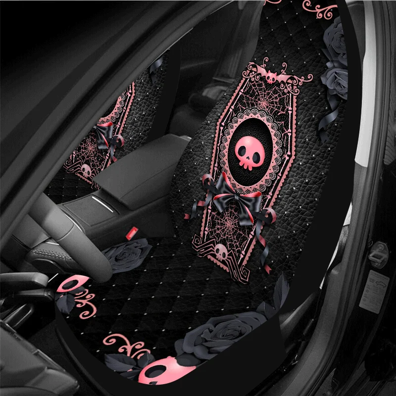 

1 Set Gothic Skull Rose Car Seat Cover Universal All-Year, 2pcs/5pcs High - Back Halloween Themed Car Seat Covers Full Set, Univ