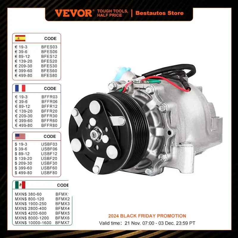 VEVOR Auto AC Compressors Suitable for Honda Civic 2006-2011 1.8L Car Air Conditioning Compression System Rapid Refrigeration