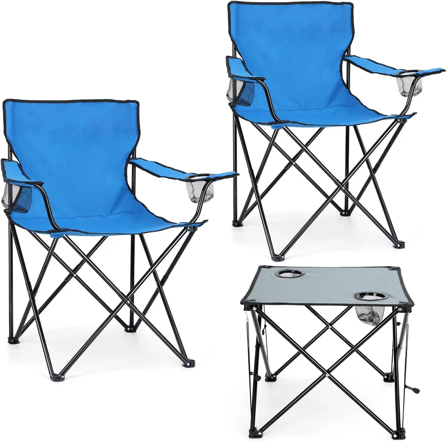 

2 Pa Camping Chairs For Adults, Heavy Duty Oversized Lawn Chairs With Folding Table For Outside For Sports, Fishing, Beach,