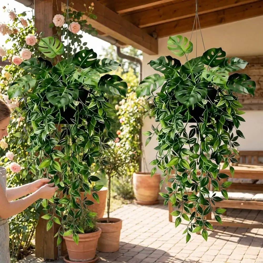 Realistic Artificial Ivy Hanging Plant UV Resistant Waterproof Mandala Monstera Set Mandala Leaf Real Touch Faux Trailing Plant